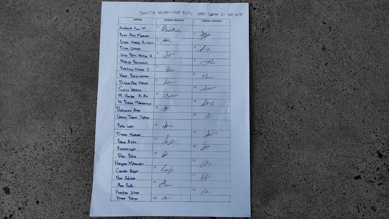 Daftar hadir Panitia hari pertama